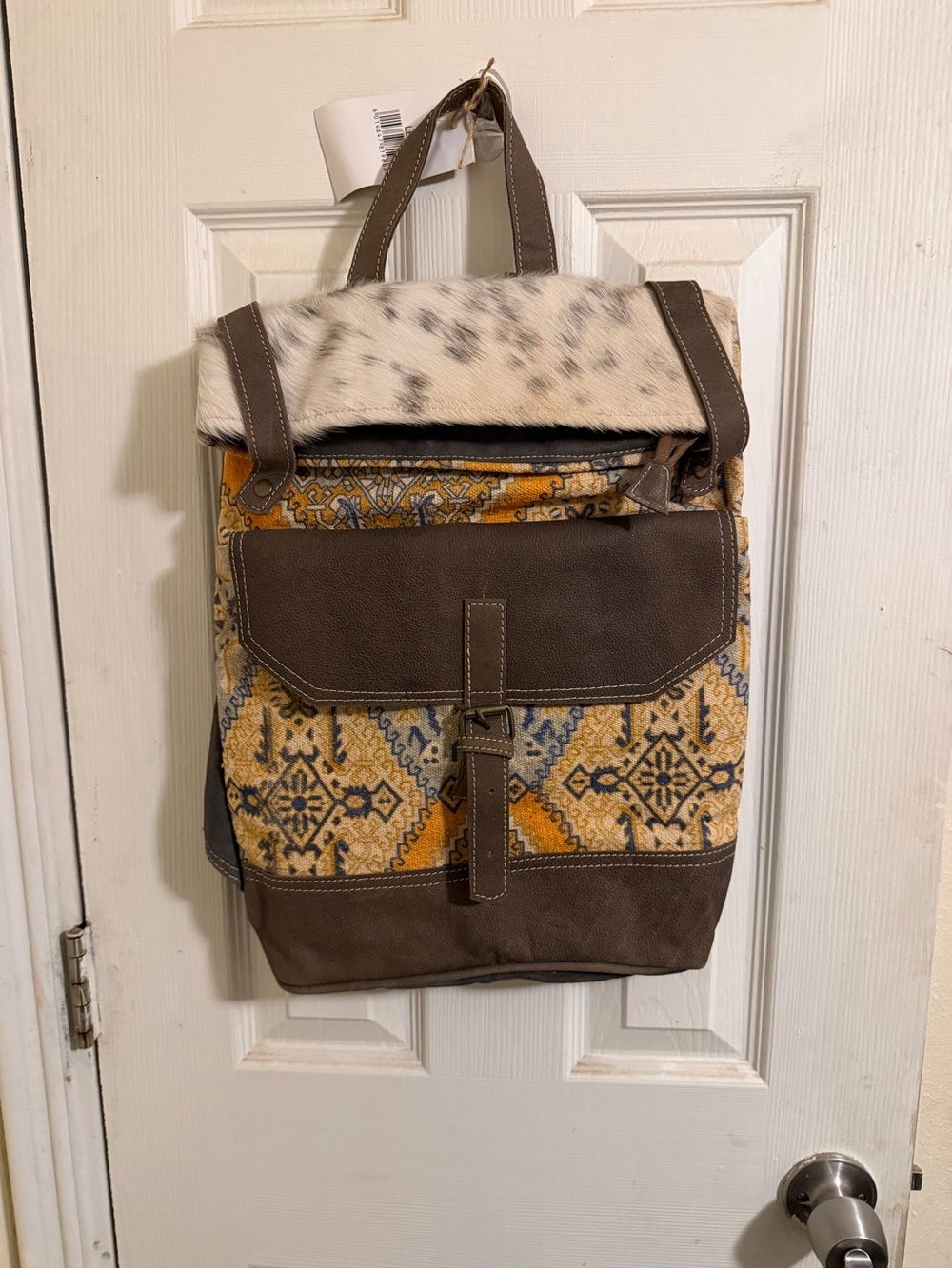 Brown & Mustard Patterned women’s Backpack - Unbranded